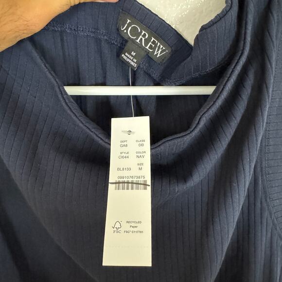 J.Crew Premium Rib Side Button Top WMNS M Navy Blue Boat Neck Sleeveless Stretch - Picture 3 of 6